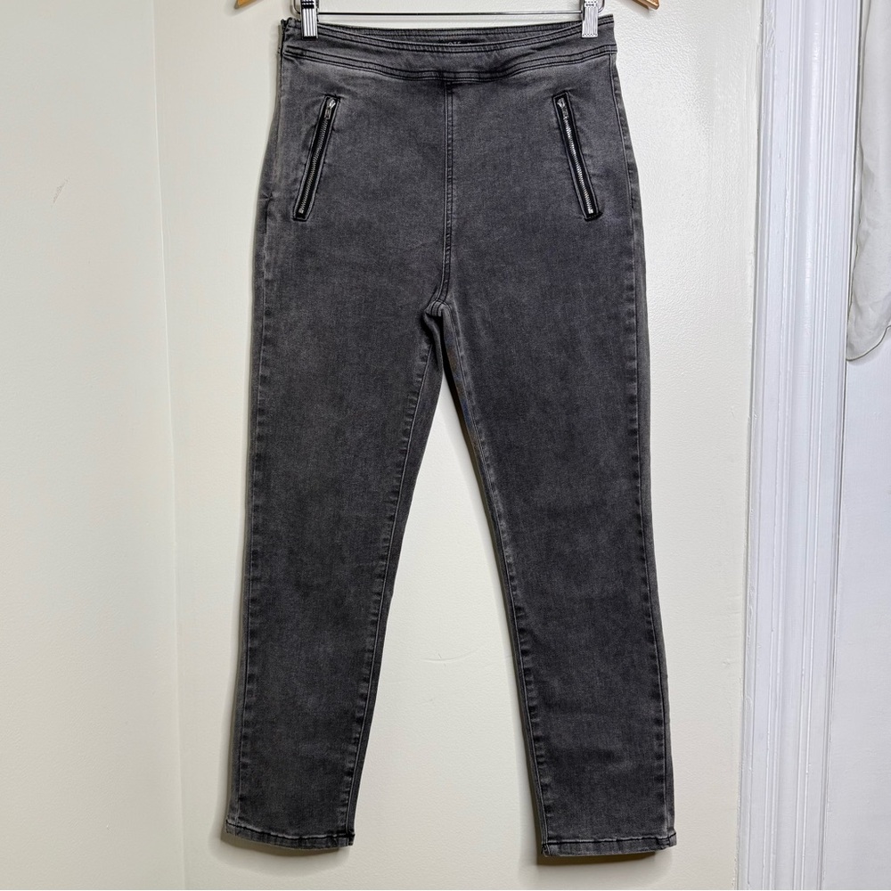 Motf Premium Skinny Cropped Dark Gray/Black Denim Jeans Size Medium (6) Side Zip